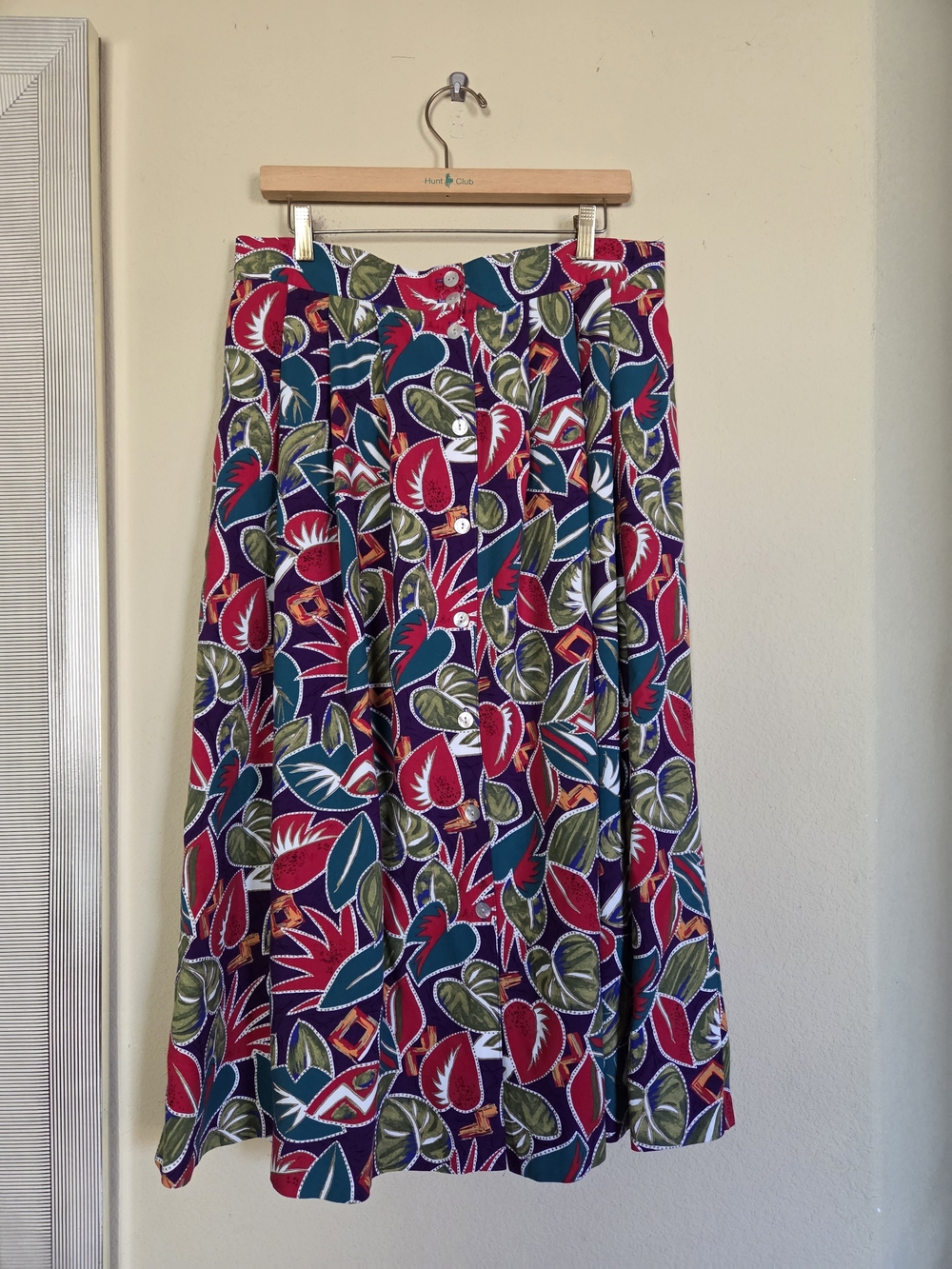 Vintage Kathie Lee A-Line Midi Skirt Tropical Floral Button Front